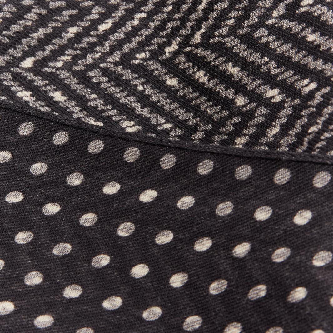 VALENTINO black grey wool silk polka dot chevron double side fringe scarf 4