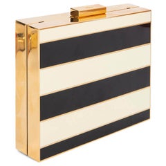 VALENTINO black & ivory 2015 STRIPED MONOCHROME MINAUDIERE Clutch Bag