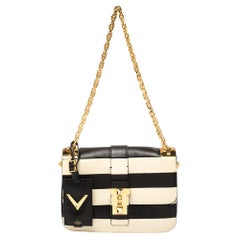 Valentino Black/Ivory Striped Leather B-Rockstud Flap Bag