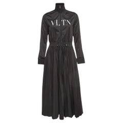 Valentino Black Jersey High Neck Plisse Midi Dress M.