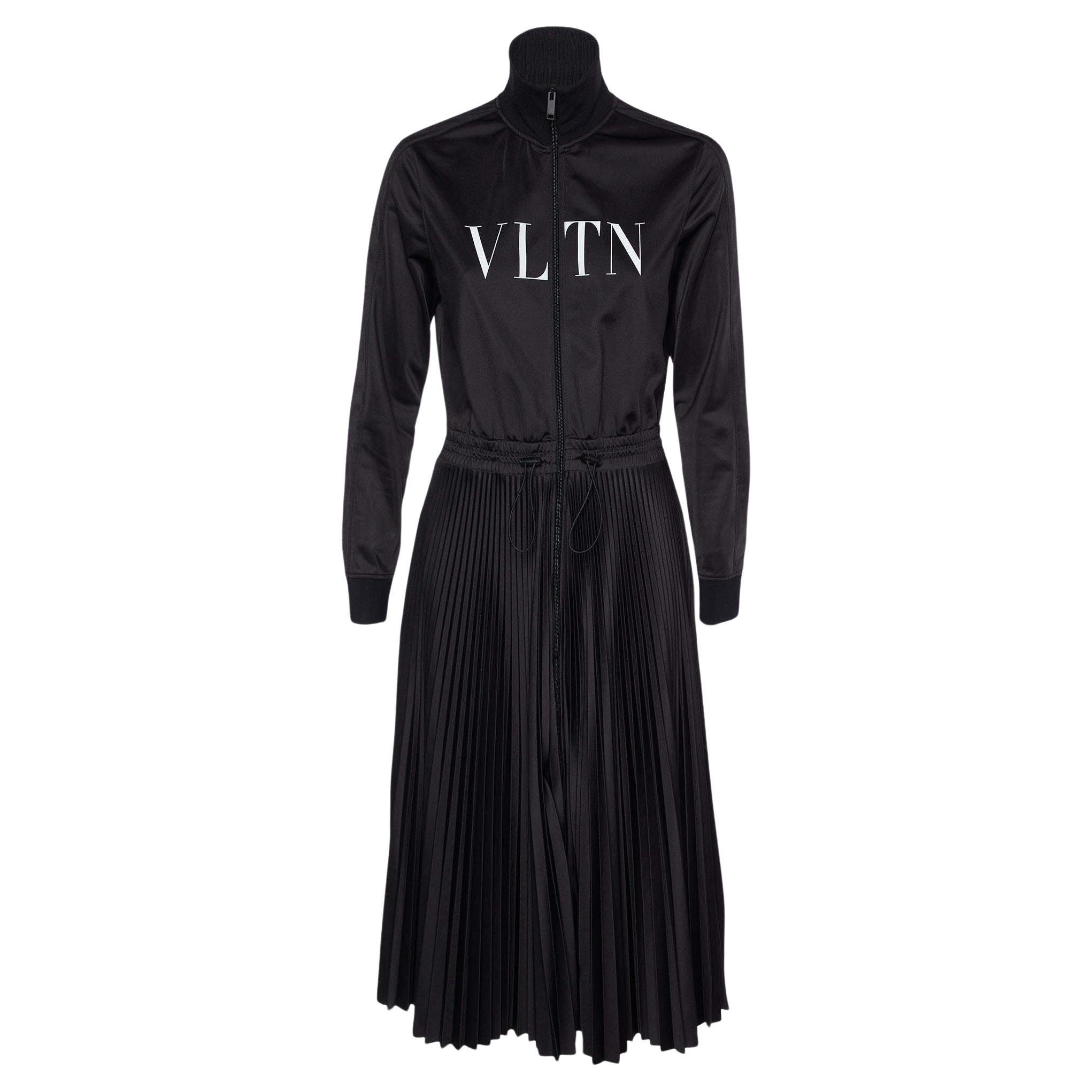 Valentino Black Jersey Plisse Midi Dress 