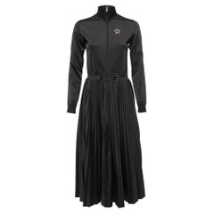Valentino Black Jersey VLTN Print Pleated Midi Dress M