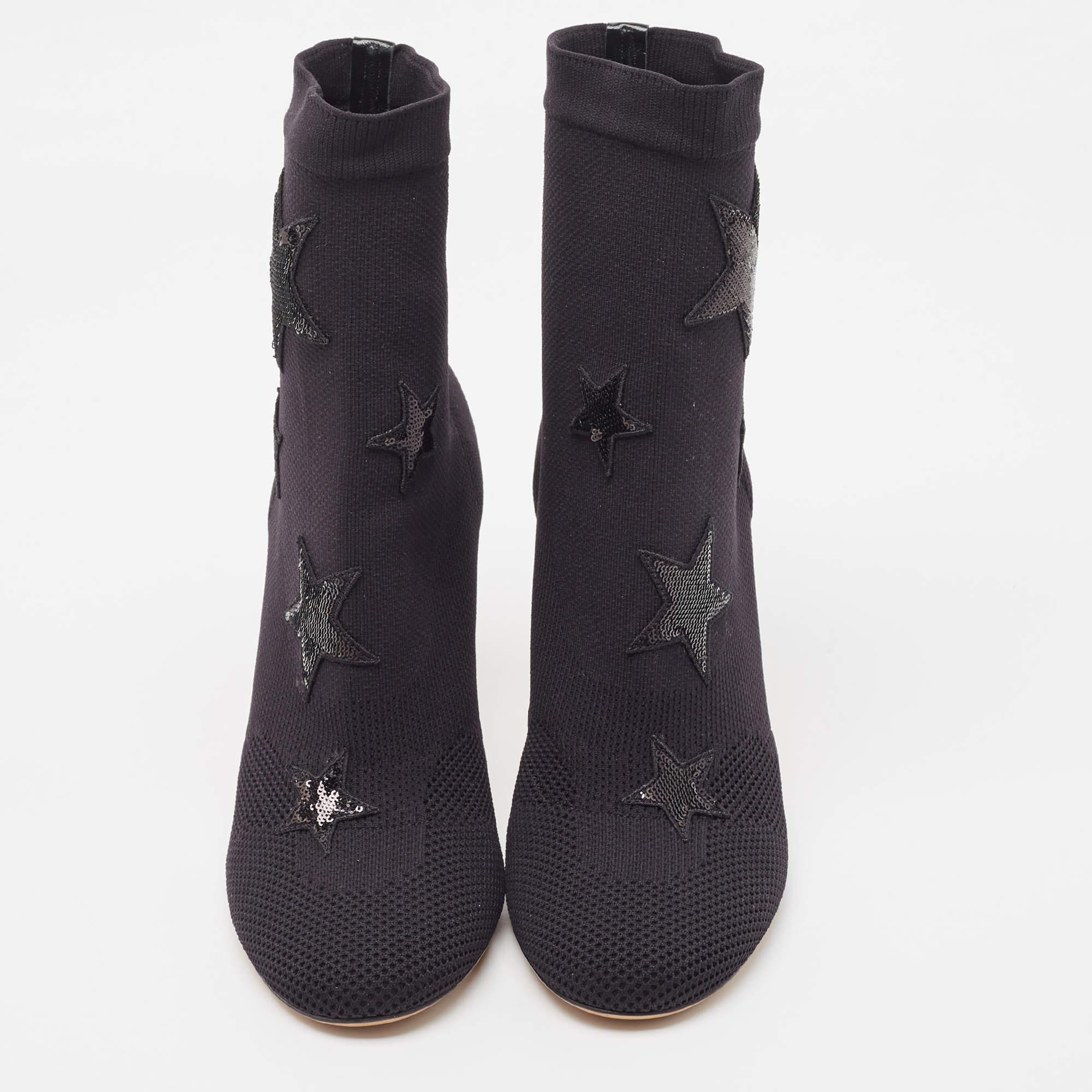 Women's Valentino Black Knit Fabric Star Embellished Sock Boots Size 39 For Sale