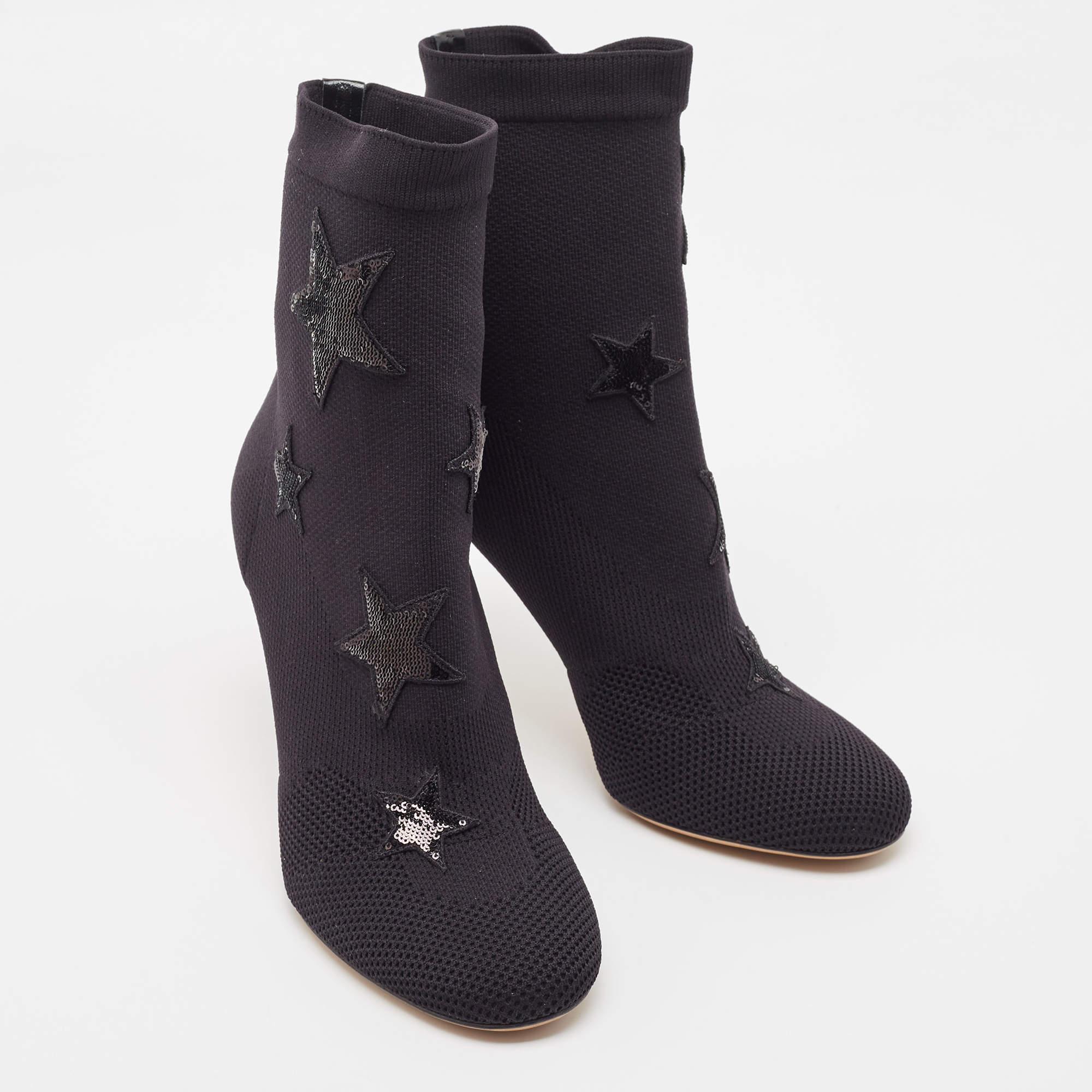 Valentino Black Knit Fabric Star Embellished Sock Boots Size 39 For Sale 2