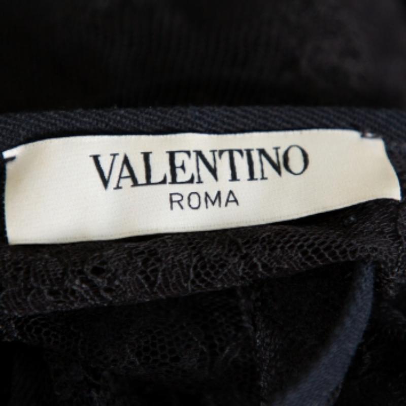 Valentino Black Knit & Lace Paneled Sheath Dress M For Sale 4