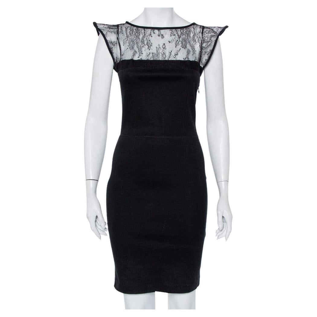 Valentino Black Knit & Lace Paneled Sheath Dress M en vente