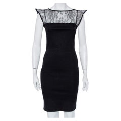 Used Valentino Black Knit & Lace Paneled Sheath Dress M