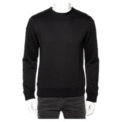 Valentino Black Knit Leather Detail Button Sleeve Sweatshirt M