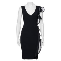 Valentino Black Knit Structured Ruffle Detail Sheath Dress S
