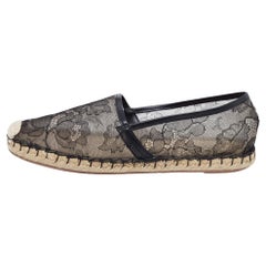 Valentino Black Lace And Leather Espadrille Flats Size 38