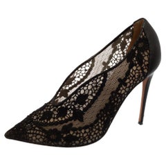 Valentino Black Lace And Mesh Fusion Pointed Toe Pumps Size 37