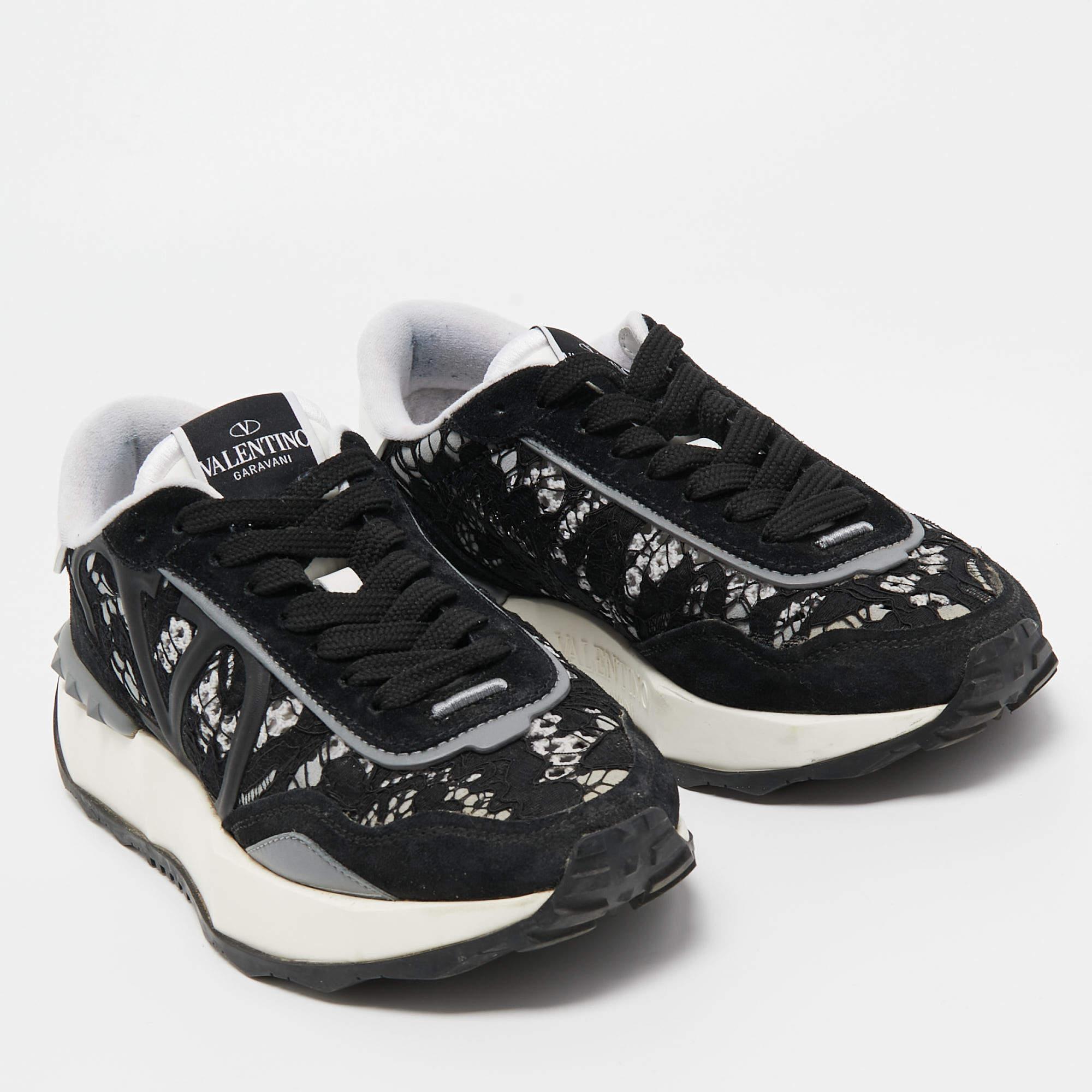 Valentino Black Lace and Suede Lacerunner Sneakers Size 36 For Sale 1