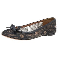 Used Valentino Black Lace Bow Detail Ballet Flats Size 37