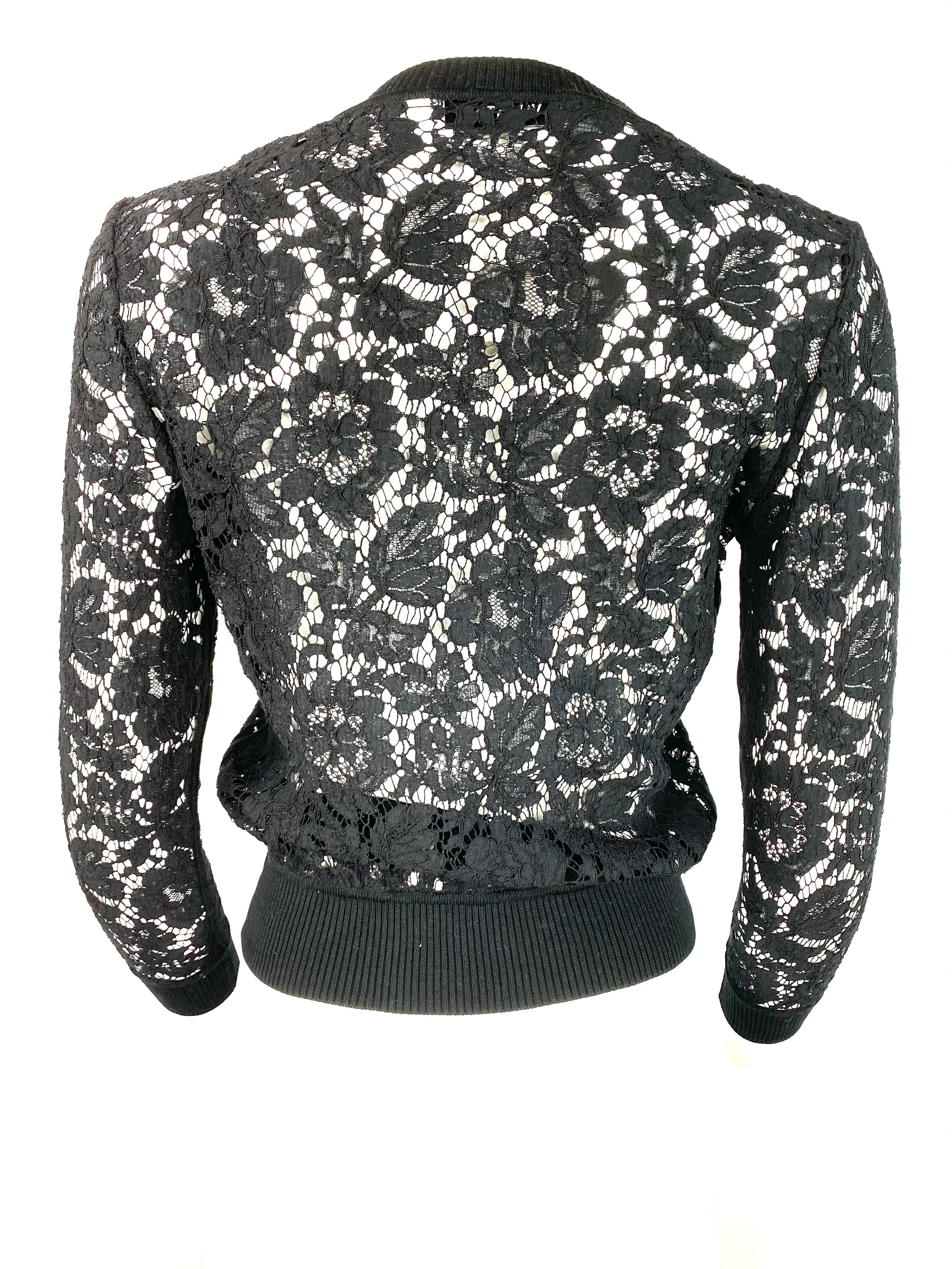 Valentino Black Lace Cardigan Top  In Excellent Condition For Sale In Beverly Hills, CA