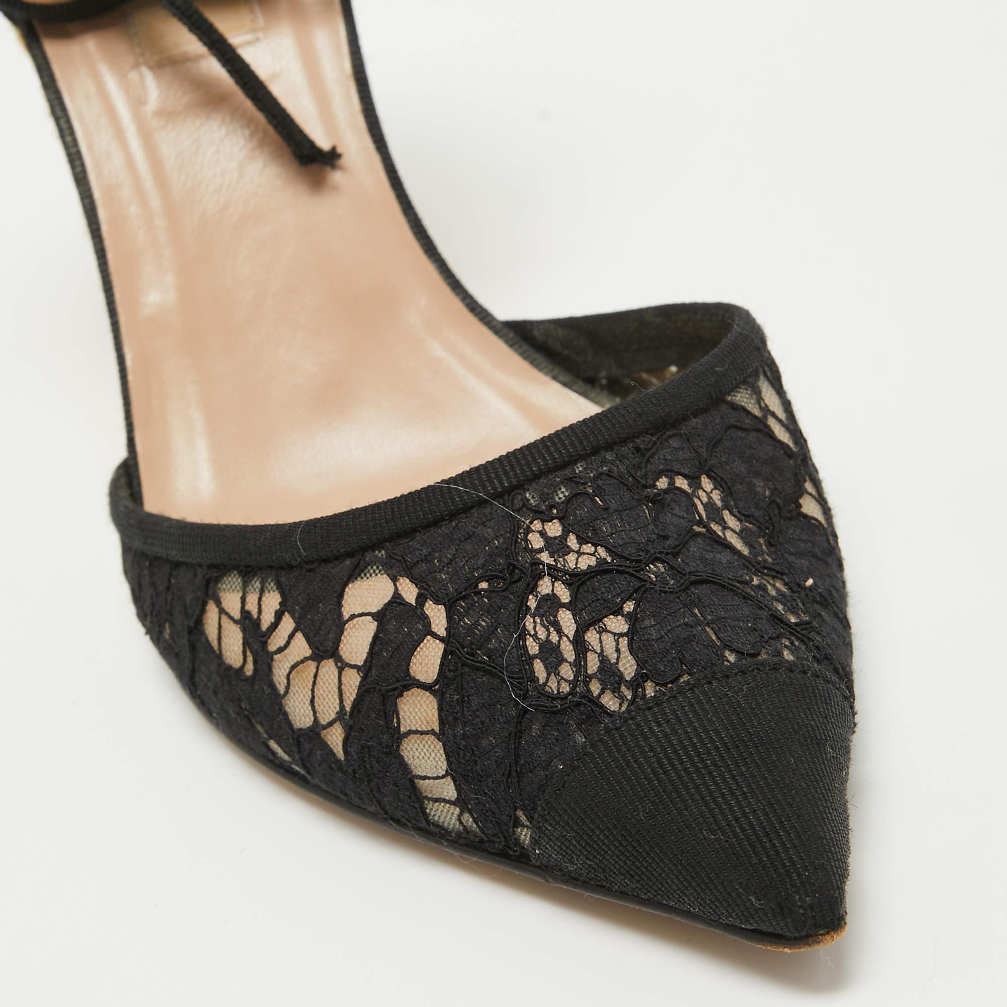 Women's Valentino Black Lace Esparille Wedge Ankle Tie Pumps Size 39 For Sale