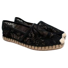 Valentino Black Lace Leather Trimmed Espadrilles