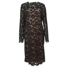 Used Valentino Black Lace Long Sleeve Sheath Dress L