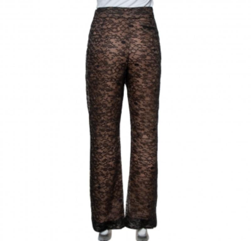 Valentino Black Lace Overlay Flared Trousers L In Good Condition For Sale In Dubai, Al Qouz 2