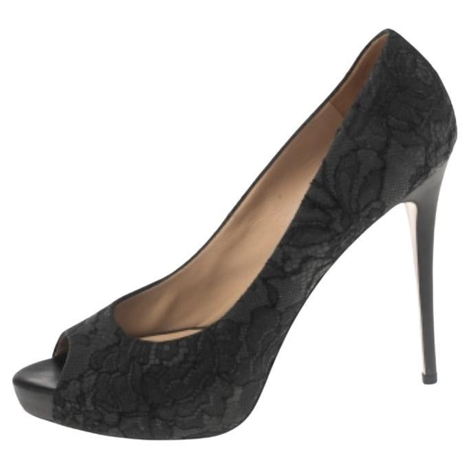 Valentino Schwarze Plateau-Pumps aus Spitze mit Peep Toe Größe 40