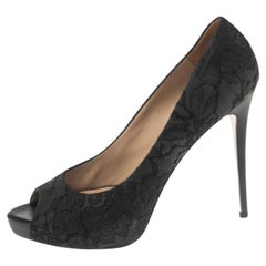 Valentino Black Lace Peep Toe Platform Pumps Size 40