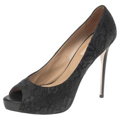 Valentino Black Lace Peep Toe Platform Pumps Size 40