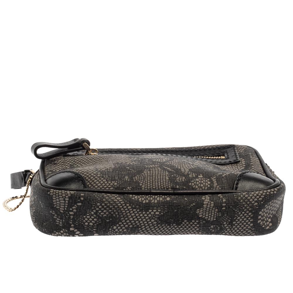 Valentino Black Lace Print Coated Canvas and Leather Crossbody Bag 1