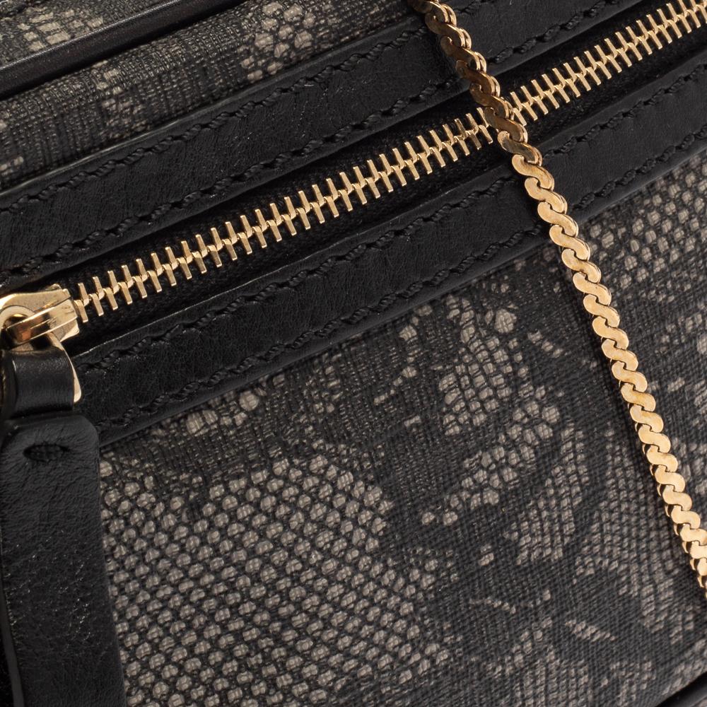 Valentino Black Lace Print Coated Canvas and Leather Crossbody Bag 3