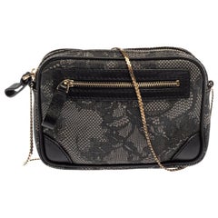 Valentino Black Lace Print Coated Canvas and Leather Crossbody Bag