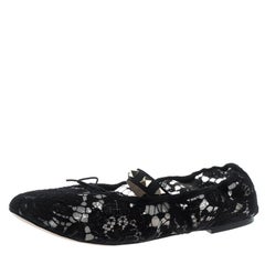 Valentino Black Lace Rockstud Bow Detail Ballet Flats Size 38