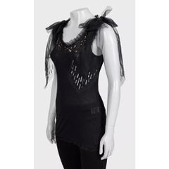 Valentino Black Lace Sequin Tank Top Size US 6 Straight Fit Viscose