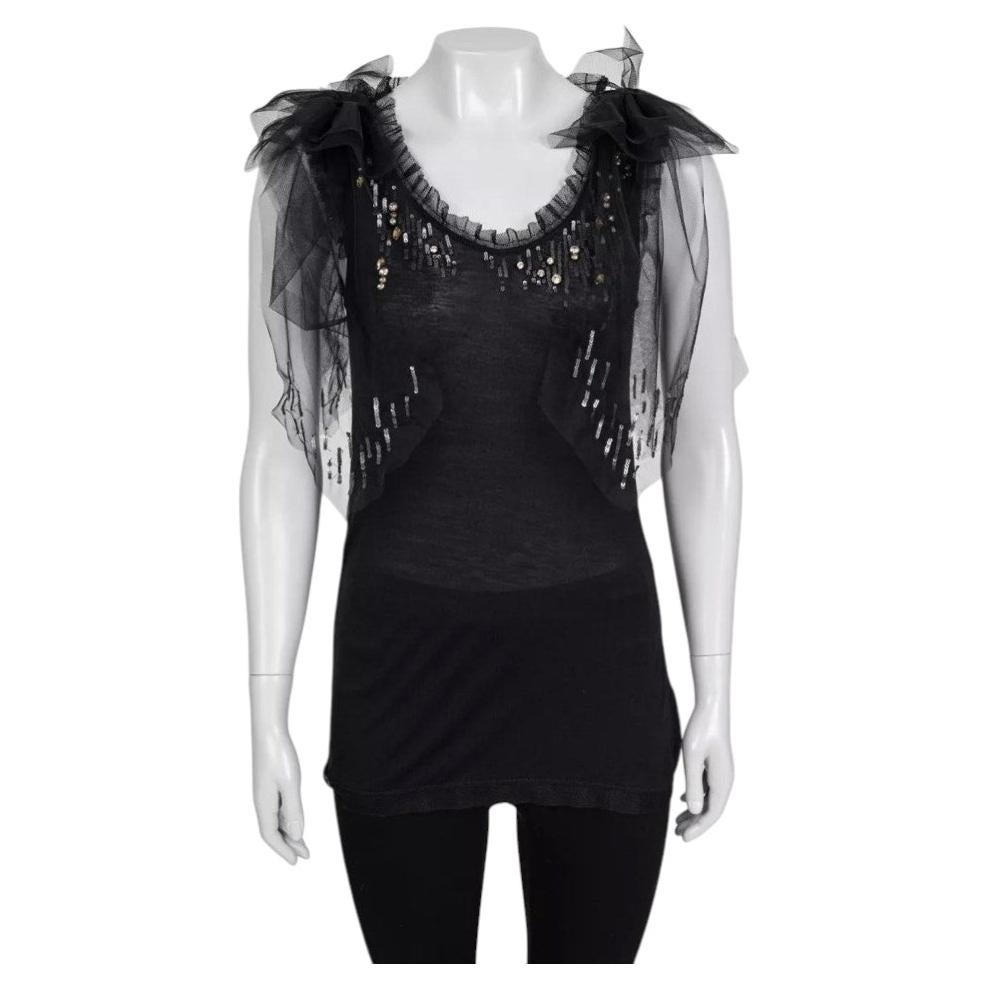 Valentino Black Lace Sequin Tank Top Size US 6 Straight Fit Viscose