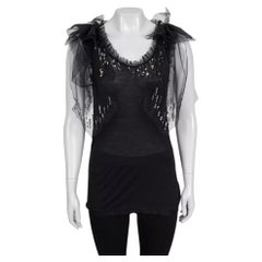 Valentino Black Lace Sequin Tank Top Size US 6 Straight Fit Viscose