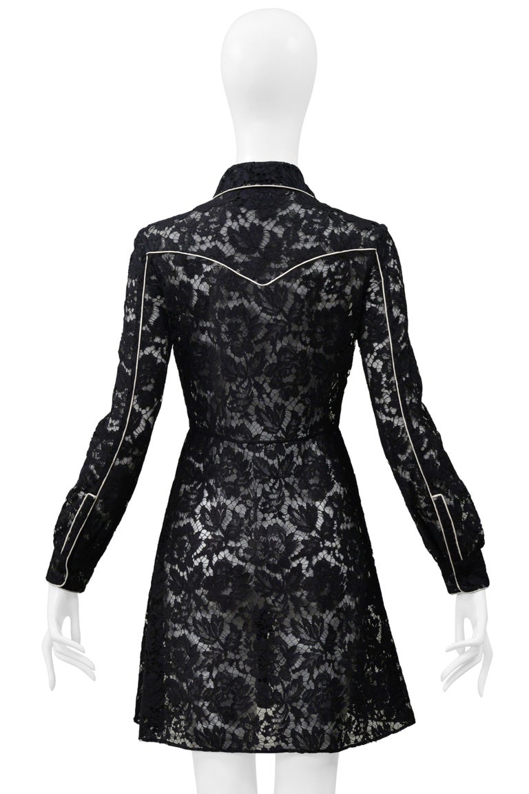 Valentino Black Lace Western Dress With White Piping For Sale at 1stDibs