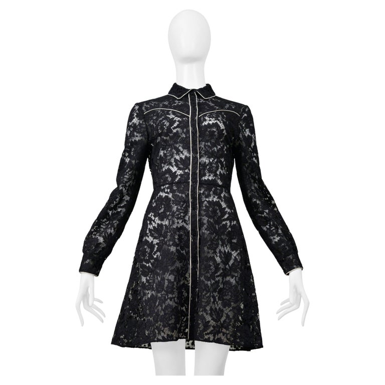 Valentino Black Lace Western Dress With White Piping For Sale at 1stDibs