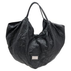 Valentino Black Laser Cut Leather Bow Hobo
