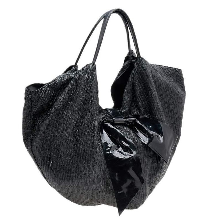 Valentino Black Laser Cut Leather Bow Hobo For Sale at 1stDibs