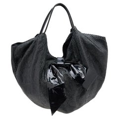 Valentino Black Laser Cut Leather Bow Hobo