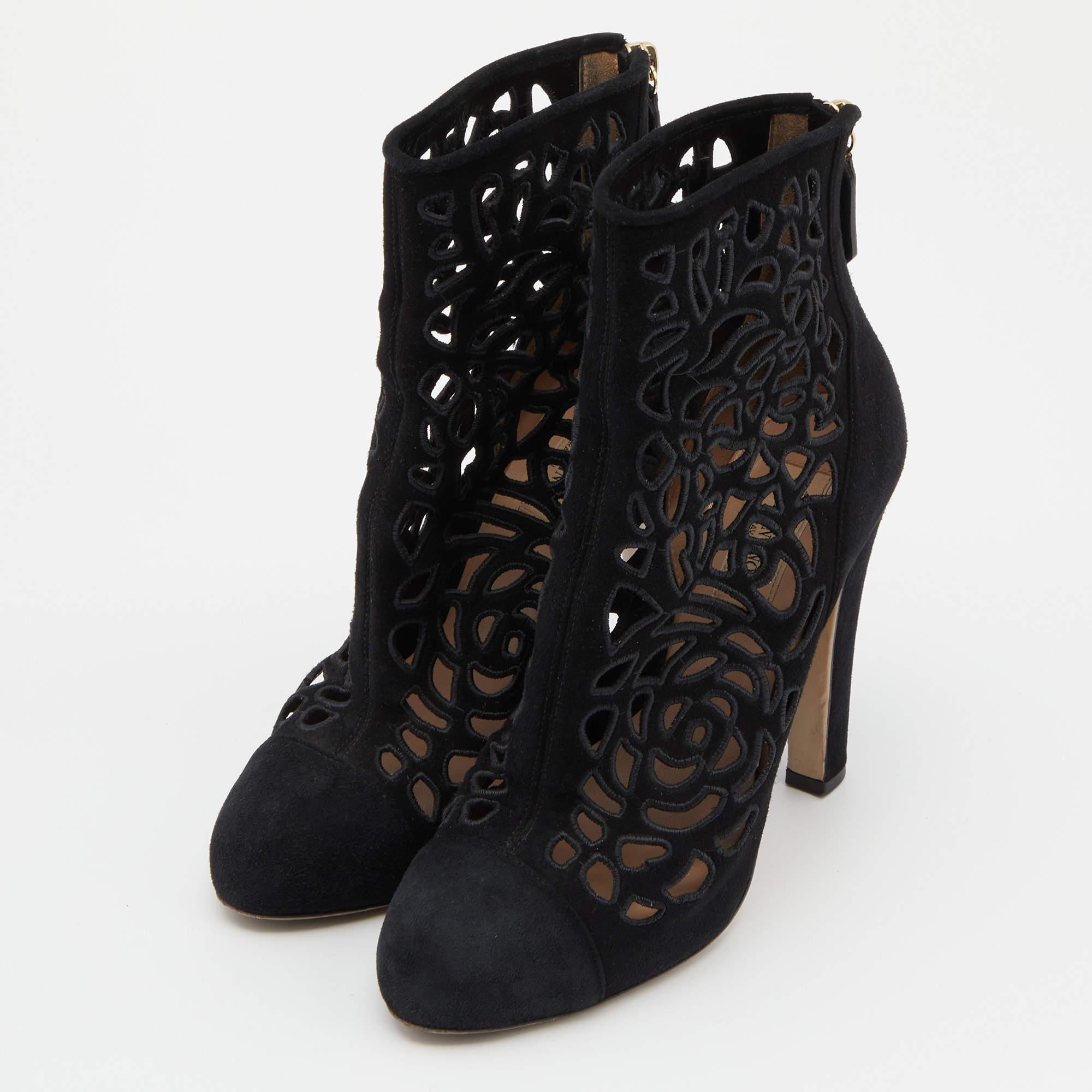 Women's Valentino Black Laser Cut Suede Ankle Length Boots Size 38 For Sale