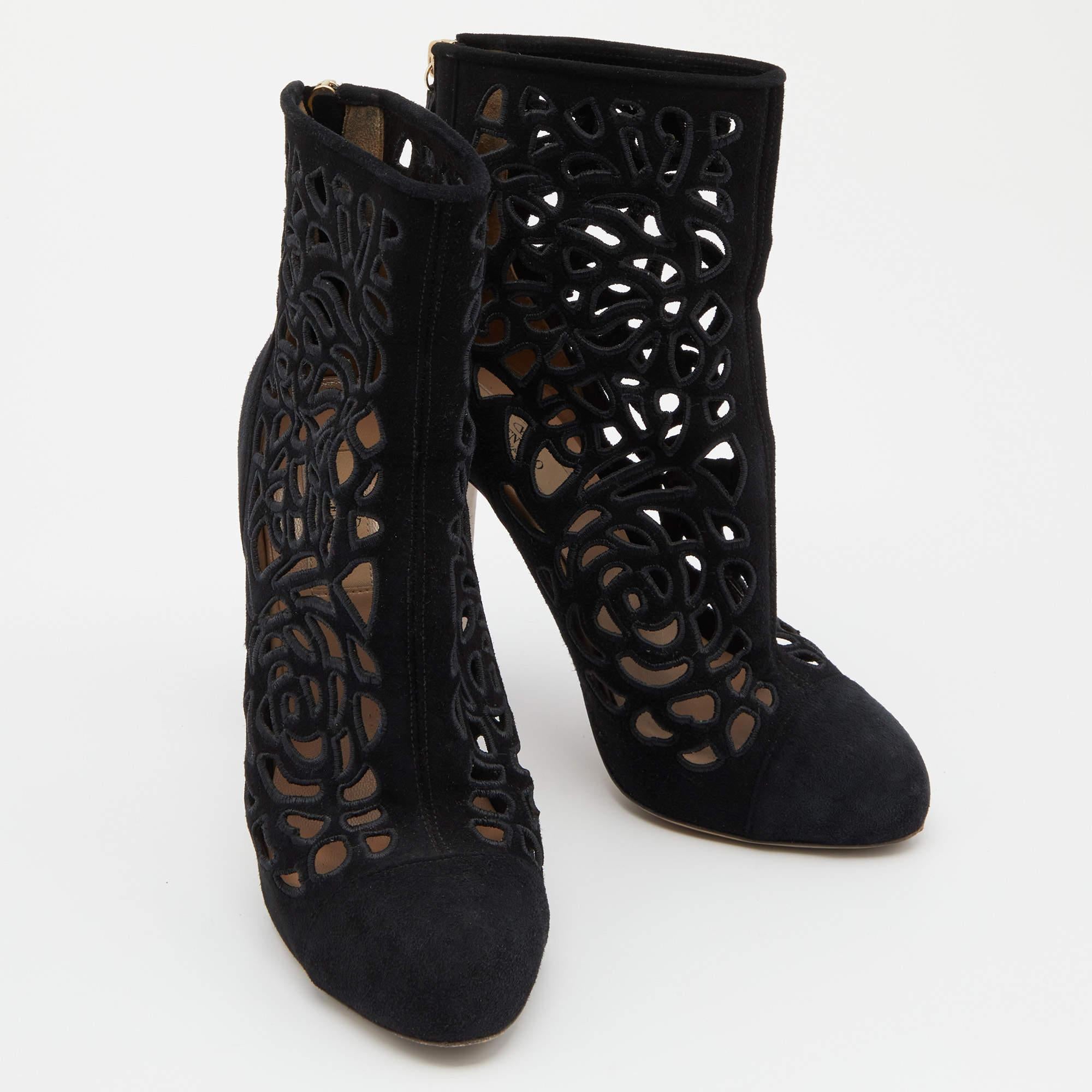 Valentino Black Laser Cut Suede Ankle Length Boots Size 38 For Sale 1