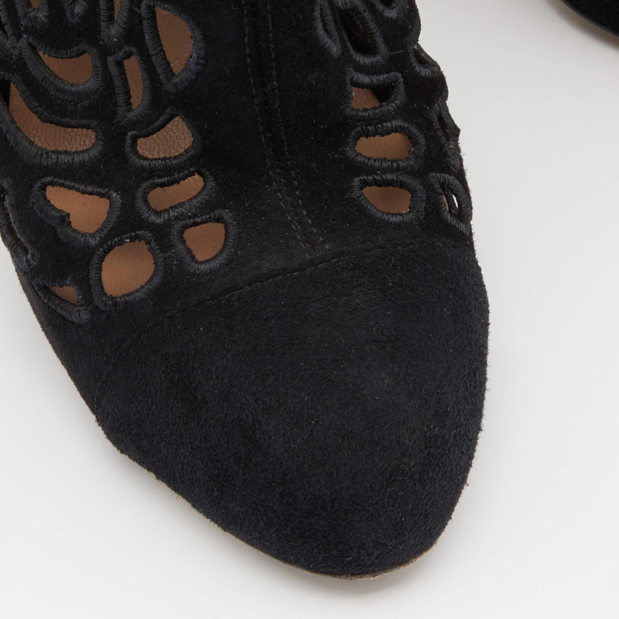 Valentino Black Laser Cut Suede Ankle Length Boots Size 38 For Sale 3
