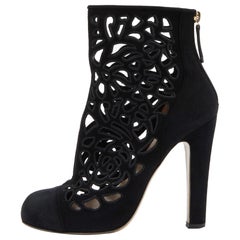 Valentino Black Laser Cut Suede Ankle Length Boots Size 38