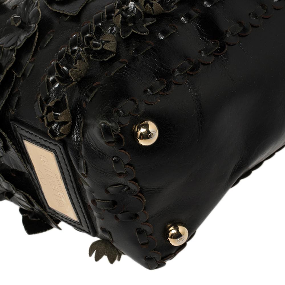 Valentino Black Lasercut Leather Floral Applique Tote 7