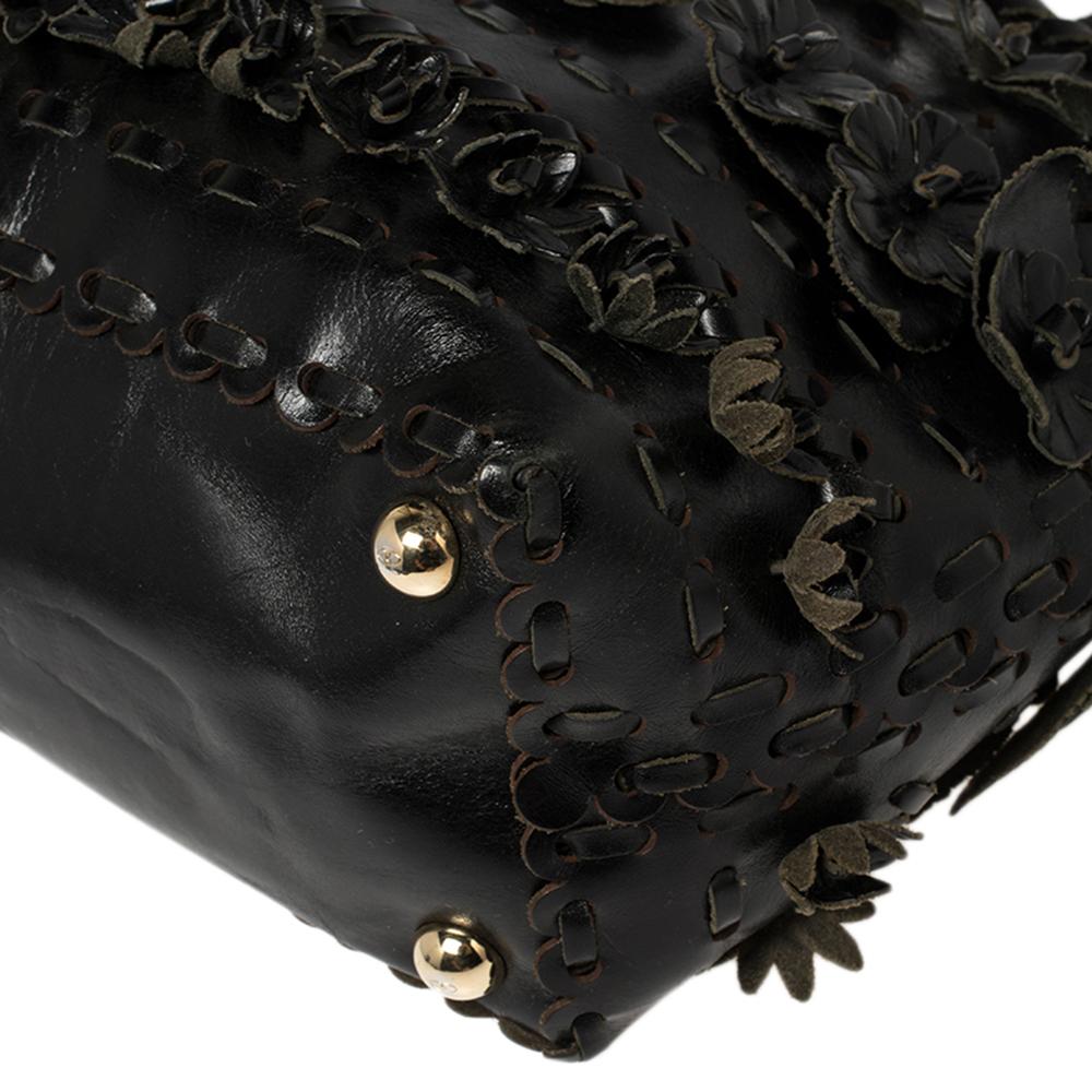 Valentino Black Lasercut Leather Floral Applique Tote 2
