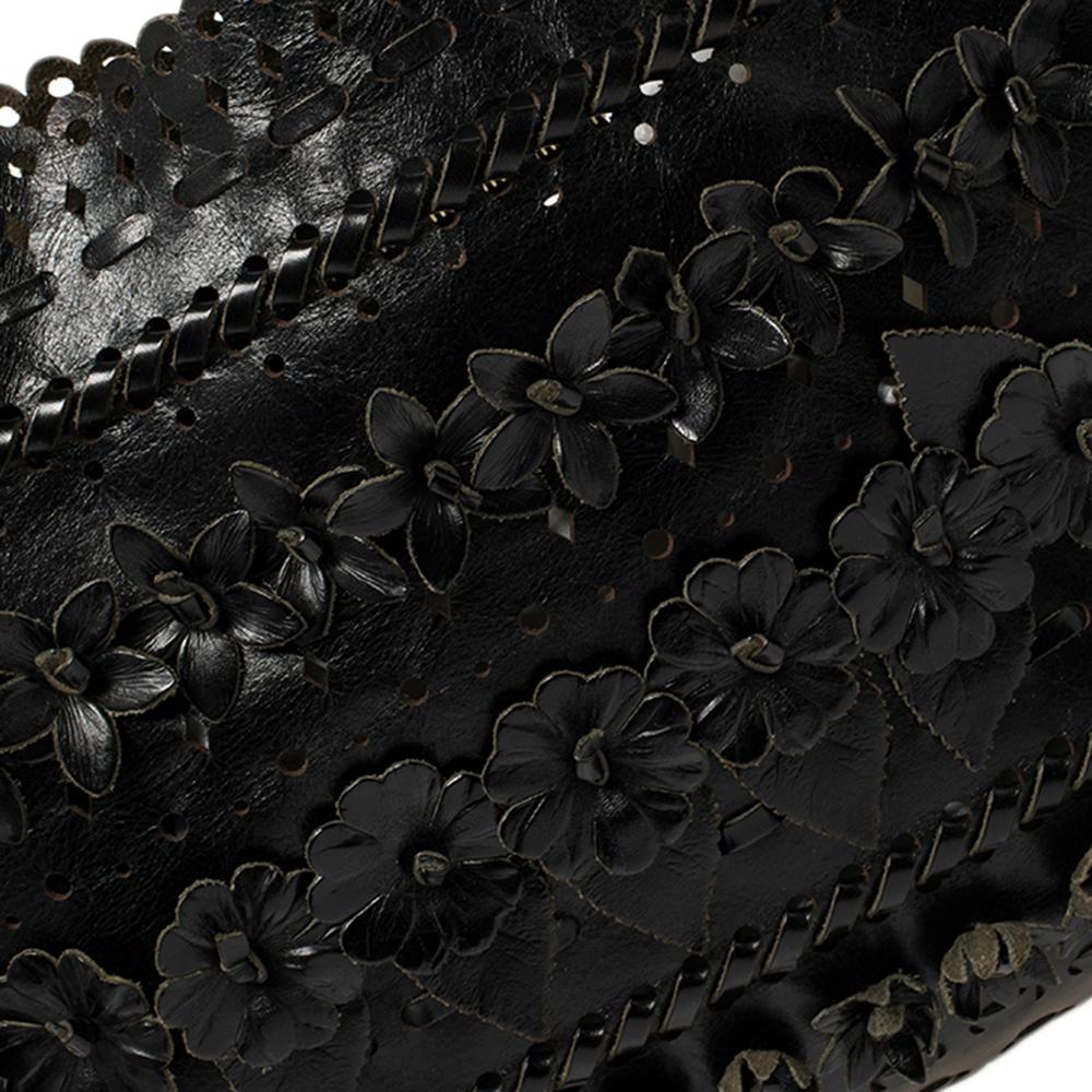 Valentino Black Lasercut Leather Floral Applique Tote 5