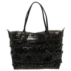 Valentino Black Lasercut Leather Floral Applique Tote