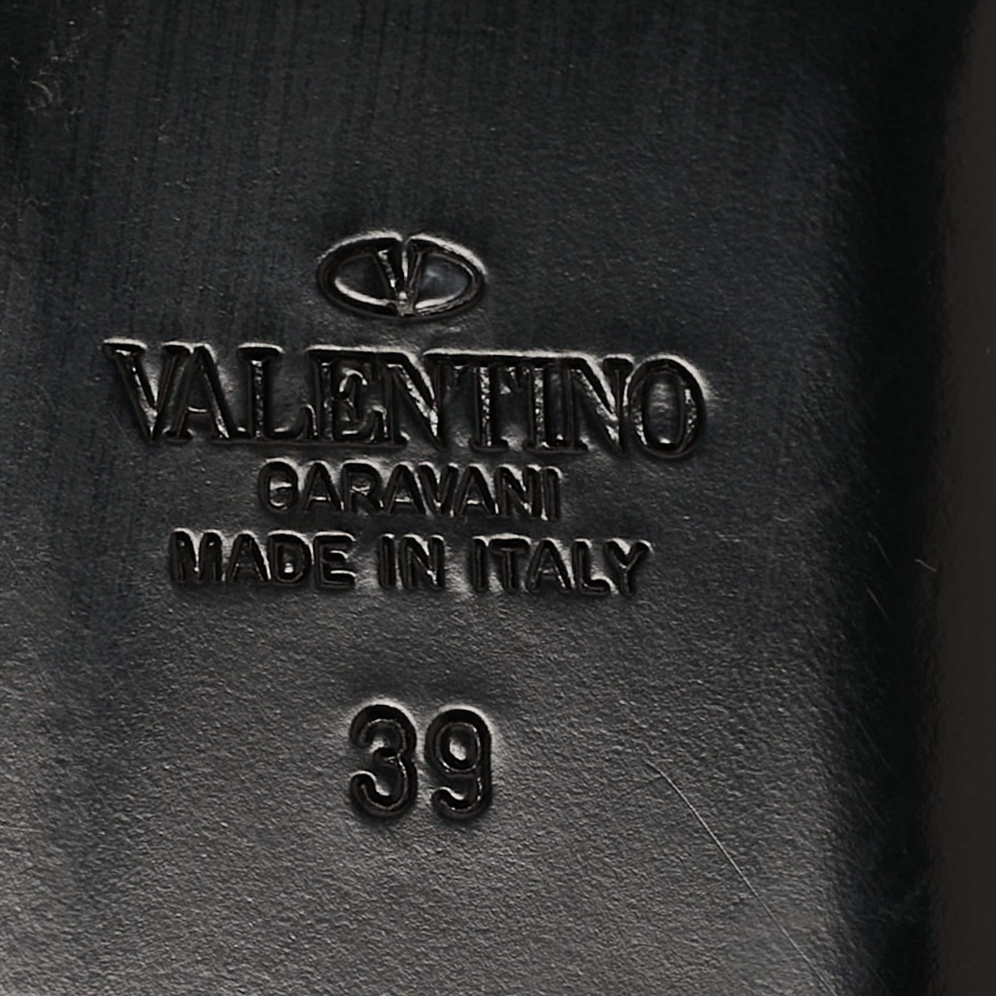Valentino Schwarzes Leder 03 Rose Edition Atelier flache Schienen Größe 39 3