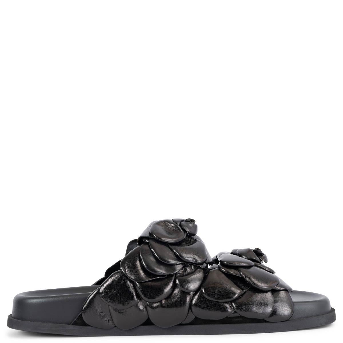 Black VALENTINO black leather 03 ROSE EDITION ATELIER Slides Sandals Shoes 38.5 For Sale