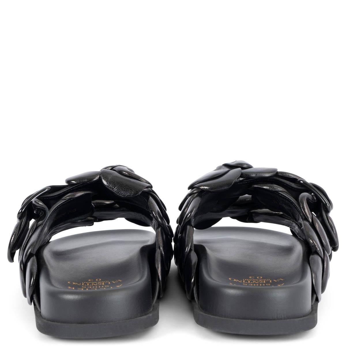 VALENTINO black leather 03 ROSE EDITION ATELIER Slides Sandals Shoes 38.5 In New Condition For Sale In Zürich, CH