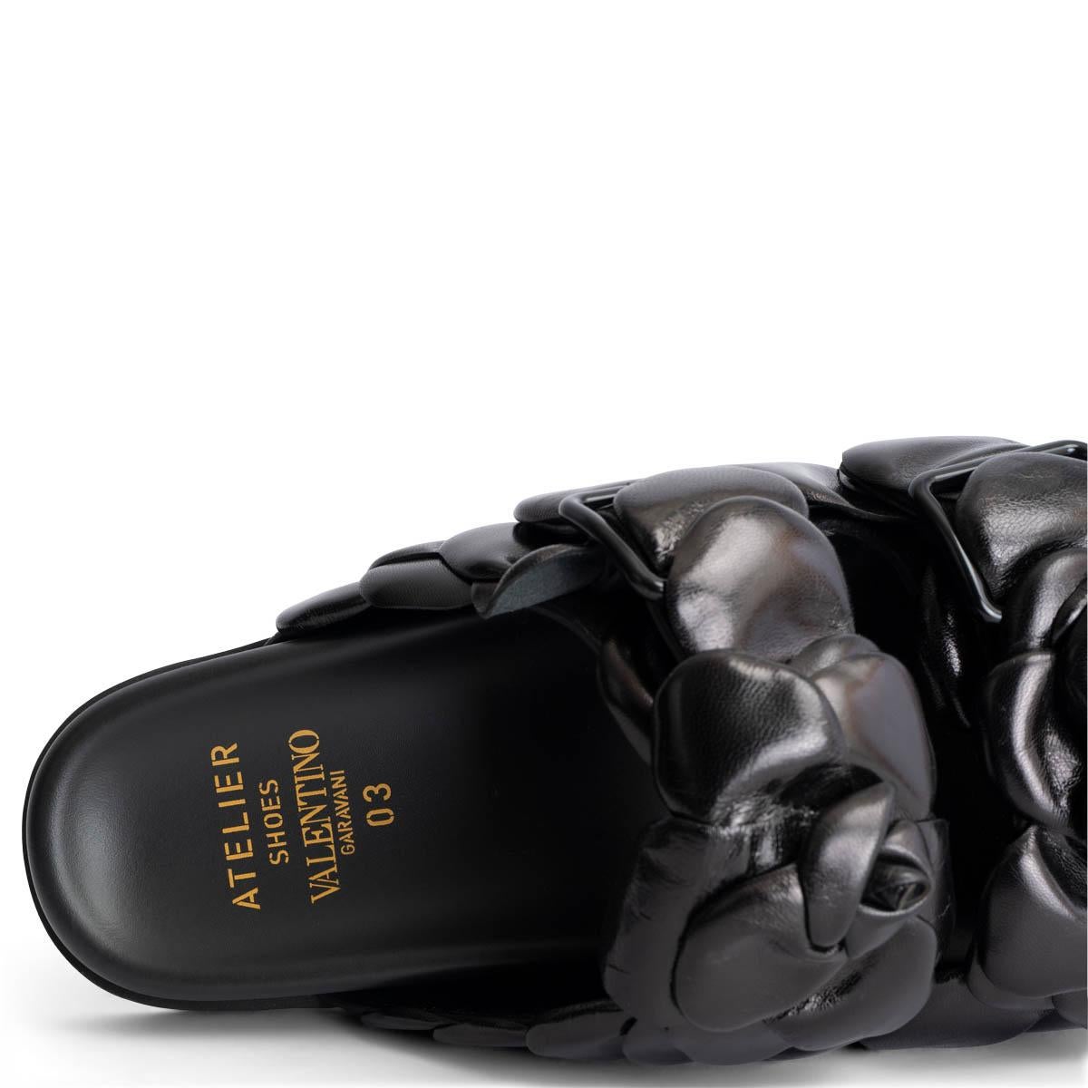 VALENTINO black leather 03 ROSE EDITION ATELIER Slides Sandals Shoes 38.5 For Sale 2