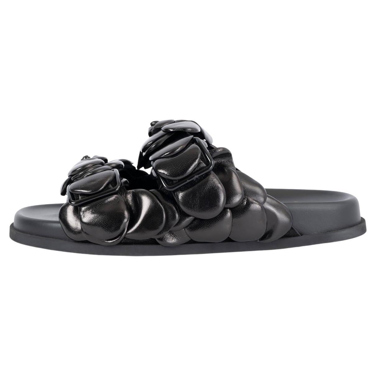 VALENTINO black leather 03 ROSE EDITION ATELIER Slides Sandals Shoes 38.5 For Sale